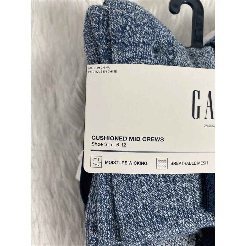 Gap Socks Men’s 6 Pair Navy Blue White Cushioned Mid Crews Casual Size 6-12